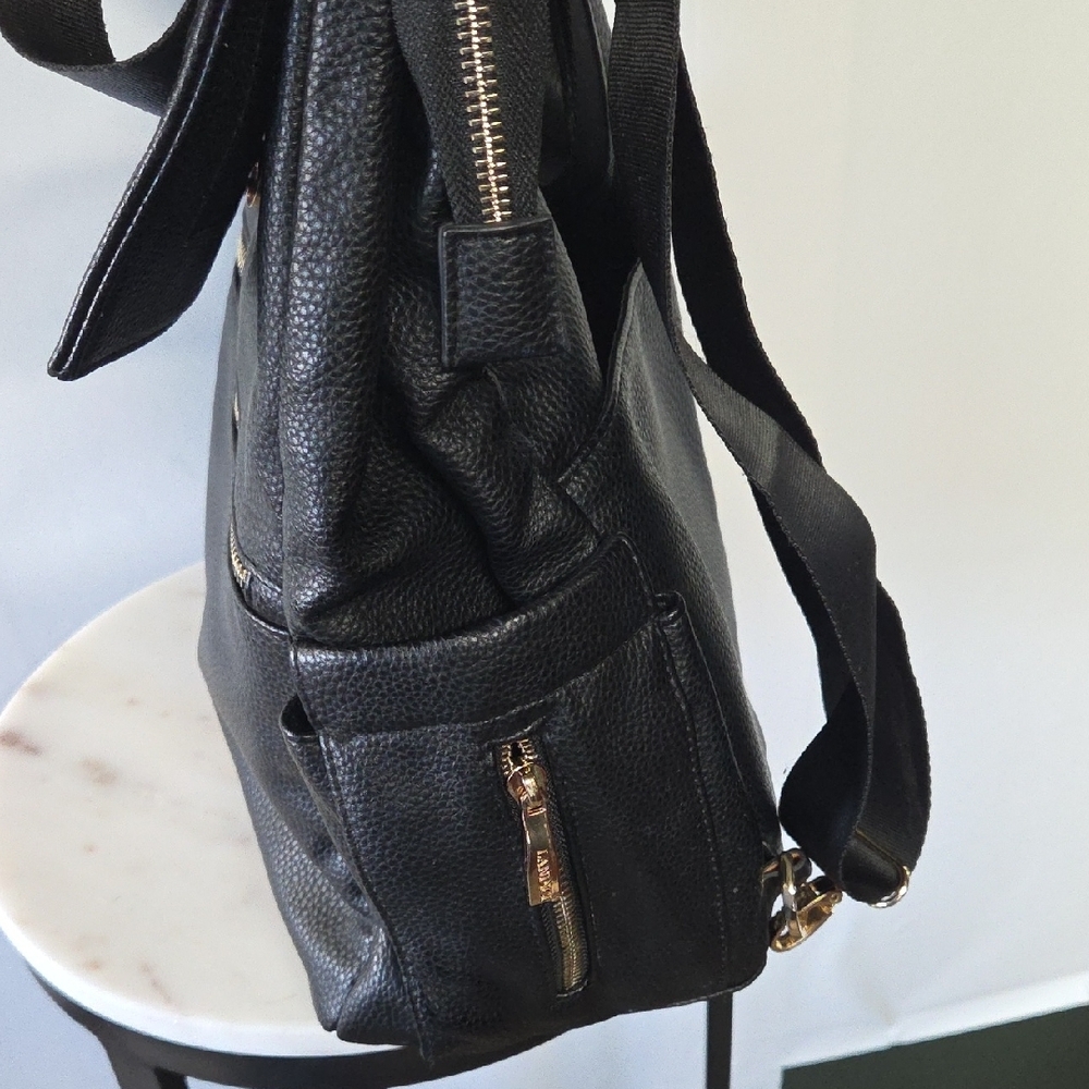 Landici Black Faux Pebbled Leather Backpack - Picture 7 of 9